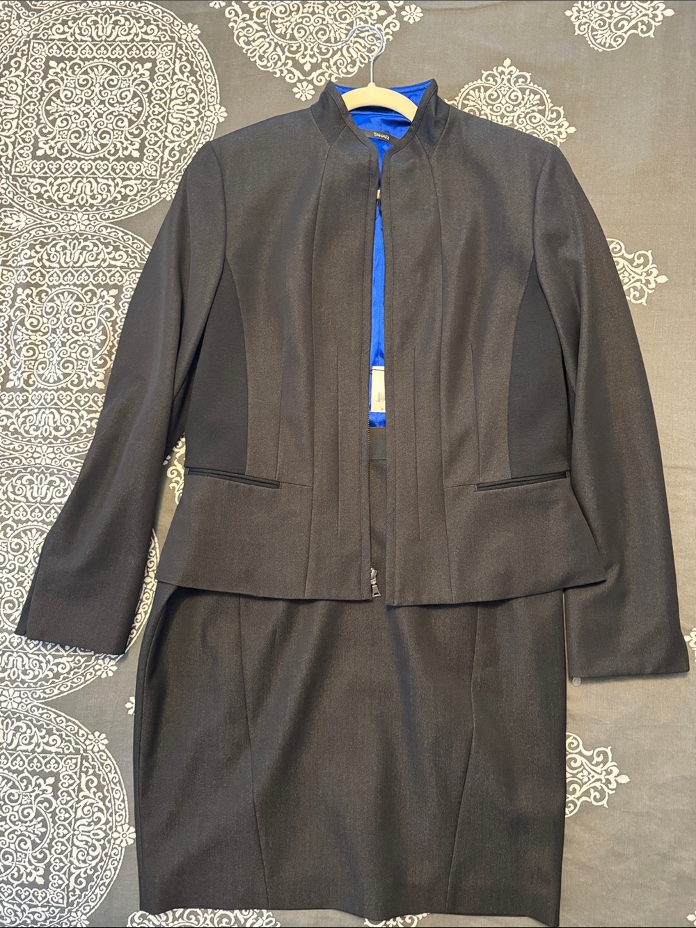 Tahari Black Two-Piece Skirt Suit with Blue Lining